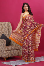 Load image into Gallery viewer, Mulmul Cotton Saree with Hand Block Print - Shivanya Handicrafts Women's Traditional Indian Wear