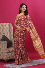 Load image into Gallery viewer, Mulmul Cotton Saree with Hand Block Print - Shivanya Handicrafts Women's Traditional Indian Wear