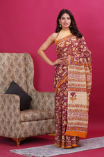 Load image into Gallery viewer, Mulmul Cotton Saree with Hand Block Print - Shivanya Handicrafts Women's Traditional Indian Wear
