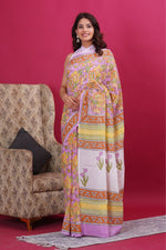 Load image into Gallery viewer, Mulmul Cotton Saree with Hand Block Print - Shivanya Handicrafts Women's Traditional Indian Wear