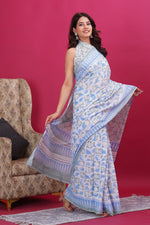 Load image into Gallery viewer, Mulmul Cotton Saree with Hand Block Print - Shivanya Handicrafts Women's Traditional Indian Wear