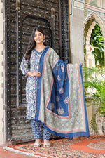 Load image into Gallery viewer, Printed Cotton Women Straight Kurta with Pant with Dupatta Set