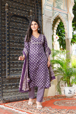 Load image into Gallery viewer, Printed Cotton Women Straight Kurta with Pant with Dupatta Set