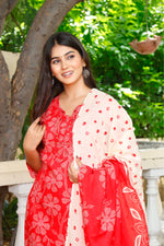 Load image into Gallery viewer, Printed Cotton Women Straight Kurta with Pant with Dupatta Set