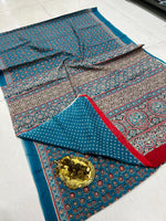 Load image into Gallery viewer, Ajrak Printed Cotton Mulmul Saree with Blouse Piece - Ethnic Indian Wear