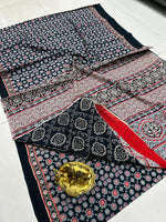 Load image into Gallery viewer, Ajrak Printed Cotton Mulmul Saree with Blouse Piece - Ethnic Indian Wear