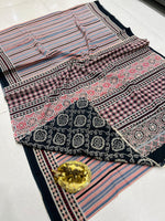 Load image into Gallery viewer, Ajrak Printed Cotton Mulmul Saree with Blouse Piece - Ethnic Indian Wear