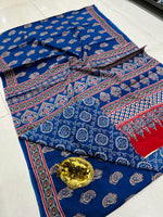 Load image into Gallery viewer, Ajrak Printed Cotton Mulmul Saree with Blouse Piece - Ethnic Indian Wear