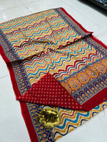 Load image into Gallery viewer, Ajrak Printed Cotton Mulmul Saree with Blouse Piece - Ethnic Indian Wear