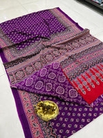 Load image into Gallery viewer, Ajrak Printed Cotton Mulmul Saree with Blouse Piece - Ethnic Indian Wear