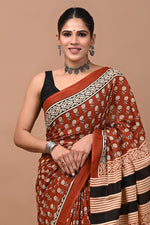 Load image into Gallery viewer, Mulmul Cotton Saree with Hand Block Print - Shivanya Handicrafts Women's Traditional Indian Wear
