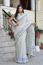 Load image into Gallery viewer, Cotton Linen Saree with Hand Block Print - Shivanya Handicrafts Women&#39;s Traditional Indian Wear
