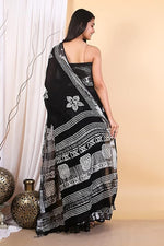 Load image into Gallery viewer, Cotton Linen Saree with Hand Block Print - Shivanya Handicrafts Women&#39;s Traditional Indian Wear
