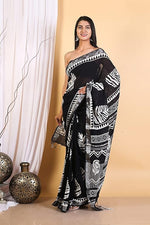 Load image into Gallery viewer, Cotton Linen Saree with Hand Block Print - Shivanya Handicrafts Women&#39;s Traditional Indian Wear
