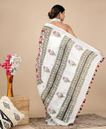 Load image into Gallery viewer, Cotton Linen Saree with Hand Block Print - Shivanya Handicrafts Women&#39;s Traditional Indian Wear
