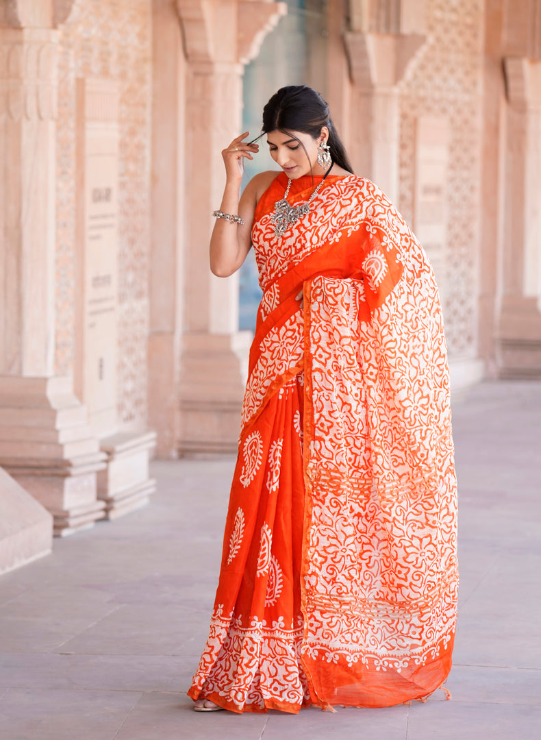 Cotton Chanderi Saree with Hand Block Print - Shivanya Handicrafts Women's Traditional Indian Wear