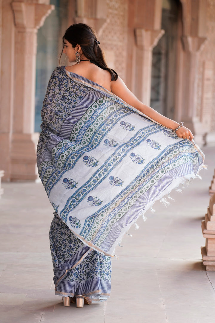 Cotton Chanderi Saree with Hand Block Print - Shivanya Handicrafts Women's Traditional Indian Wear