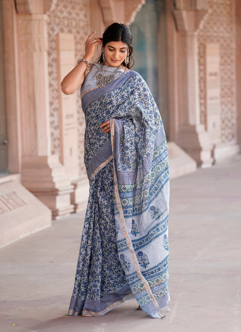 Cotton Chanderi Saree with Hand Block Print - Shivanya Handicrafts Women's Traditional Indian Wear