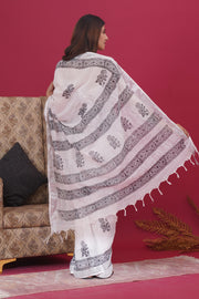 Cotton Linen Saree with Hand Block Print - Shivanya Handicrafts Women's Traditional Indian Wear