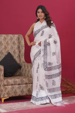Load image into Gallery viewer, Cotton Linen Saree with Hand Block Print - Shivanya Handicrafts Women&#39;s Traditional Indian Wear

