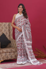 Load image into Gallery viewer, Cotton Linen Saree with Hand Block Print - Shivanya Handicrafts Women&#39;s Traditional Indian Wear
