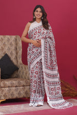 Load image into Gallery viewer, Cotton Linen Saree with Hand Block Print - Shivanya Handicrafts Women&#39;s Traditional Indian Wear
