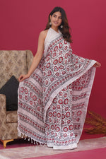Load image into Gallery viewer, Cotton Linen Saree with Hand Block Print - Shivanya Handicrafts Women&#39;s Traditional Indian Wear
