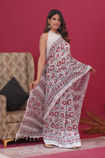 Load image into Gallery viewer, Cotton Linen Saree with Hand Block Print - Shivanya Handicrafts Women&#39;s Traditional Indian Wear
