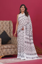 Load image into Gallery viewer, Cotton Linen Saree with Hand Block Print - Shivanya Handicrafts Women&#39;s Traditional Indian Wear
