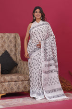 Load image into Gallery viewer, Cotton Linen Saree with Hand Block Print - Shivanya Handicrafts Women&#39;s Traditional Indian Wear
