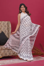 Load image into Gallery viewer, Cotton Linen Saree with Hand Block Print - Shivanya Handicrafts Women&#39;s Traditional Indian Wear
