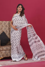 Load image into Gallery viewer, Cotton Linen Saree with Hand Block Print - Shivanya Handicrafts Women&#39;s Traditional Indian Wear
