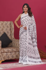 Load image into Gallery viewer, Cotton Linen Saree with Hand Block Print - Shivanya Handicrafts Women&#39;s Traditional Indian Wear
