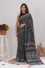 Load image into Gallery viewer, Cotton Linen Saree with Hand Block Print - Shivanya Handicrafts Women&#39;s Traditional Indian Wear
