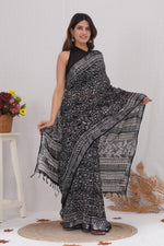 Load image into Gallery viewer, Cotton Linen Saree with Hand Block Print - Shivanya Handicrafts Women&#39;s Traditional Indian Wear
