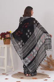 Cotton Linen Saree with Hand Block Print - Shivanya Handicrafts Women's Traditional Indian Wear