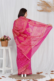 Pure Chanderi Silk Saree with Hand Block Print - Shivanya Handicrafts Women's Traditional Indian Wear