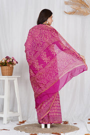 Pure Chanderi Silk Saree with Hand Block Print - Shivanya Handicrafts Women's Traditional Indian Wear