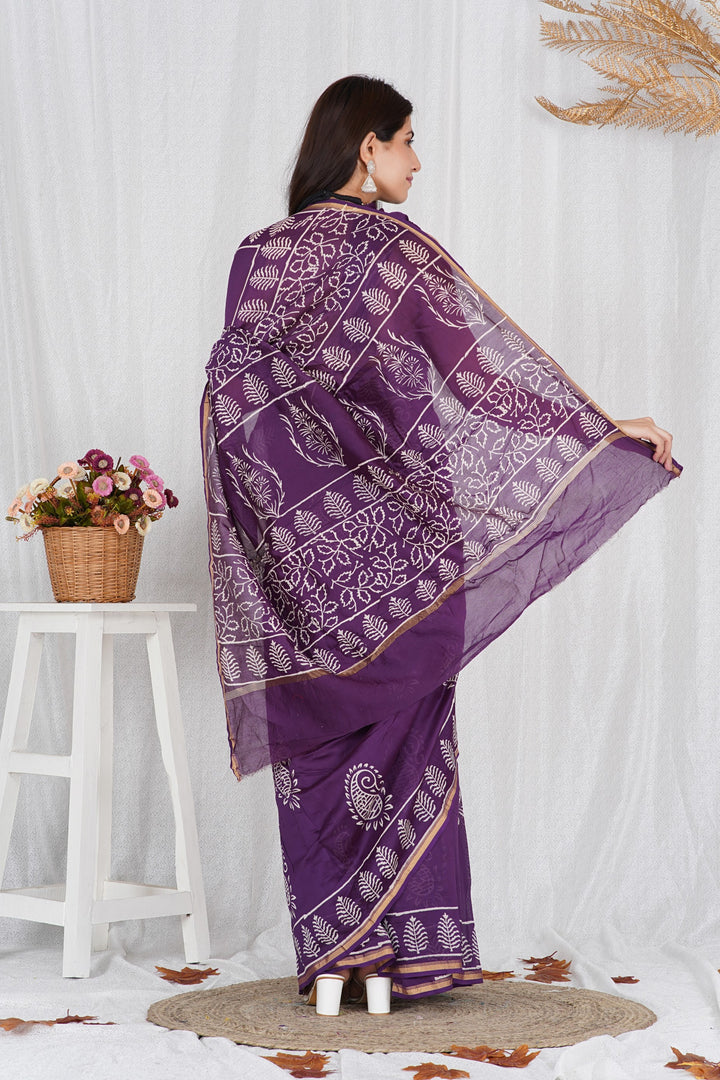 Chanderi Silk Saree with Hand Block Print - Shivanya Handicrafts Women's Traditional Indian Wear