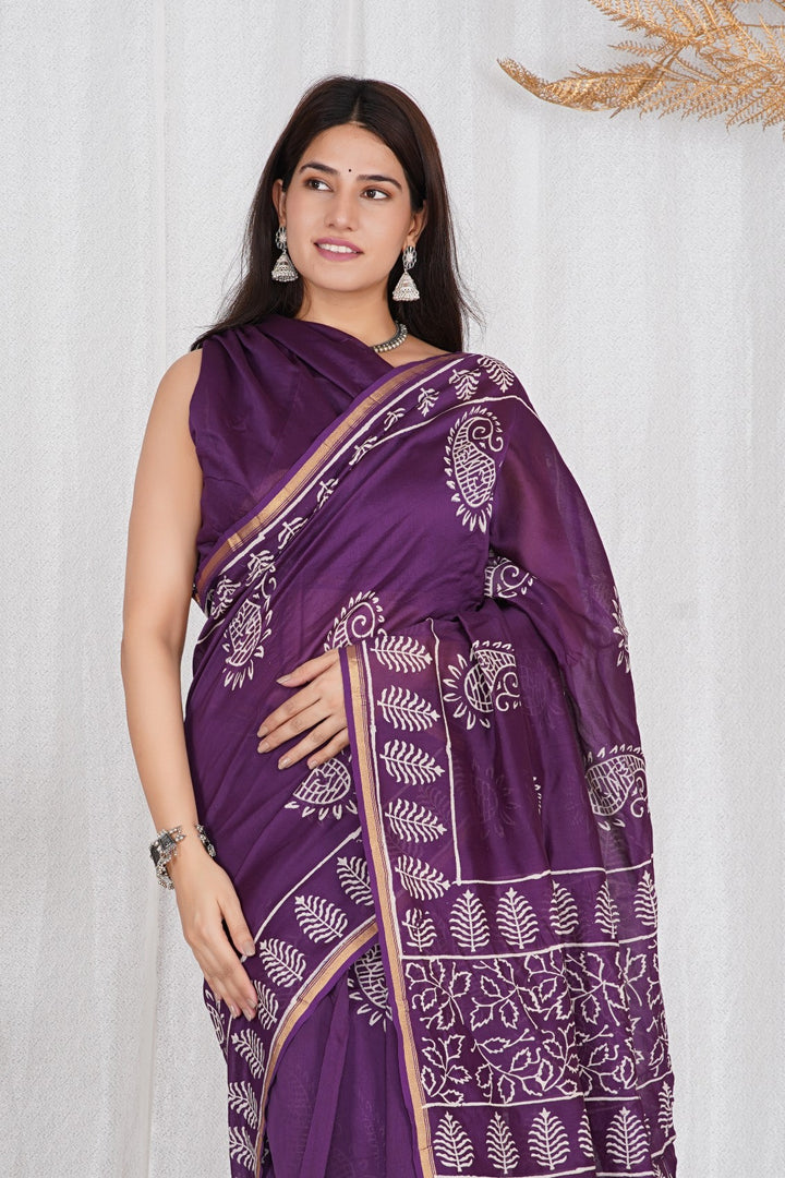 Chanderi Silk Saree with Hand Block Print - Shivanya Handicrafts Women's Traditional Indian Wear