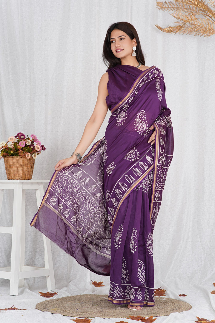 Chanderi Silk Saree with Hand Block Print - Shivanya Handicrafts Women's Traditional Indian Wear