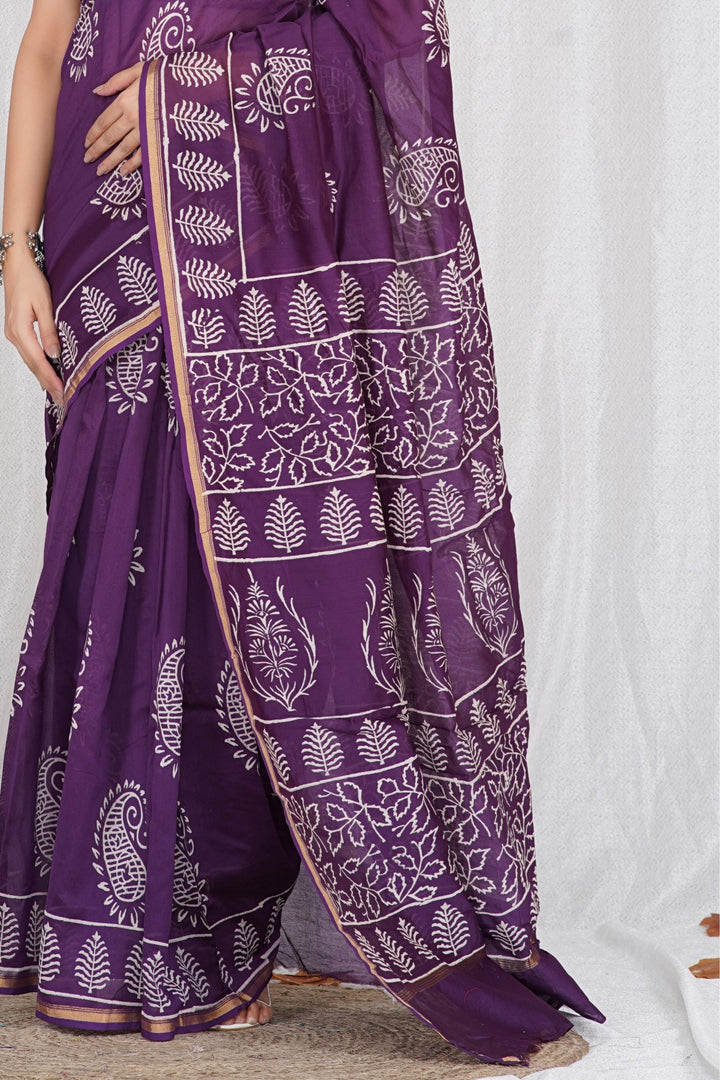 Chanderi Silk Saree with Hand Block Print - Shivanya Handicrafts Women's Traditional Indian Wear