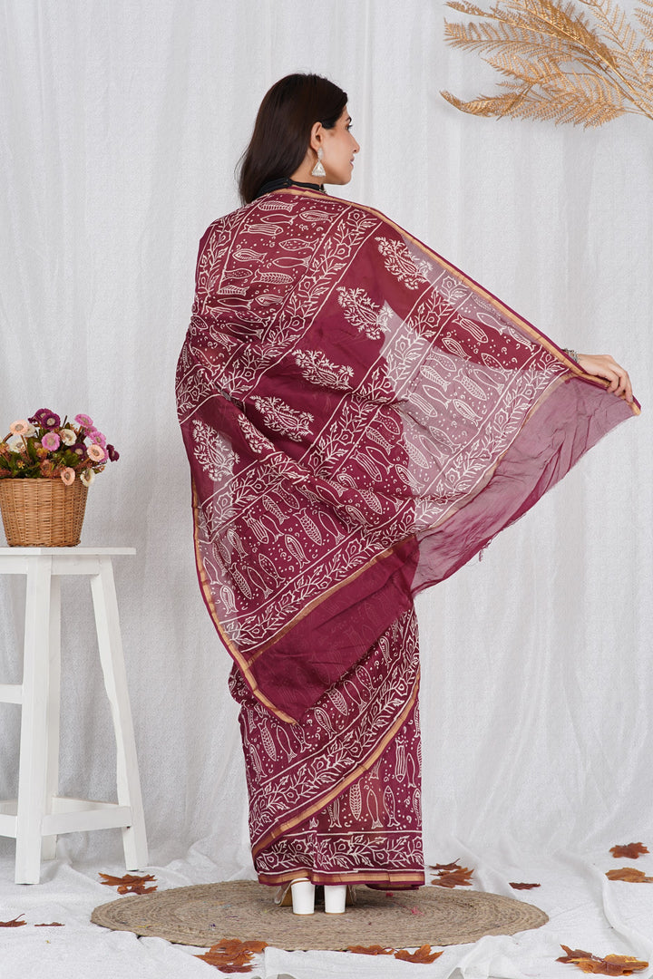 Chanderi Silk Saree with Hand Block Print - Shivanya Handicrafts Women's Traditional Indian Wear