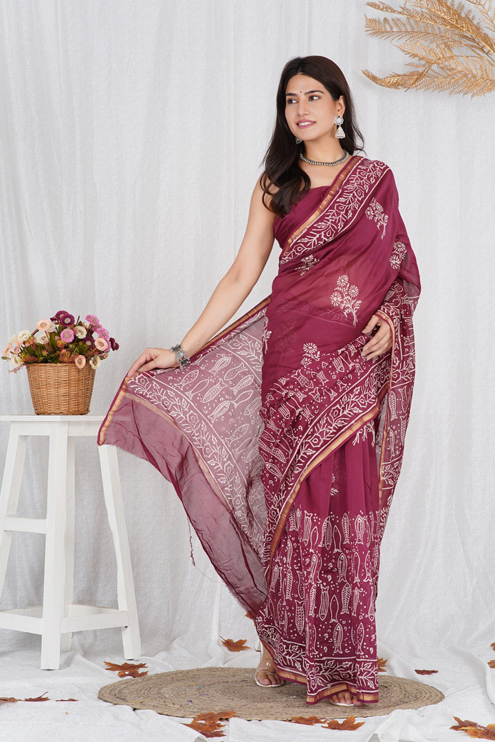 Chanderi Silk Saree with Hand Block Print - Shivanya Handicrafts Women's Traditional Indian Wear