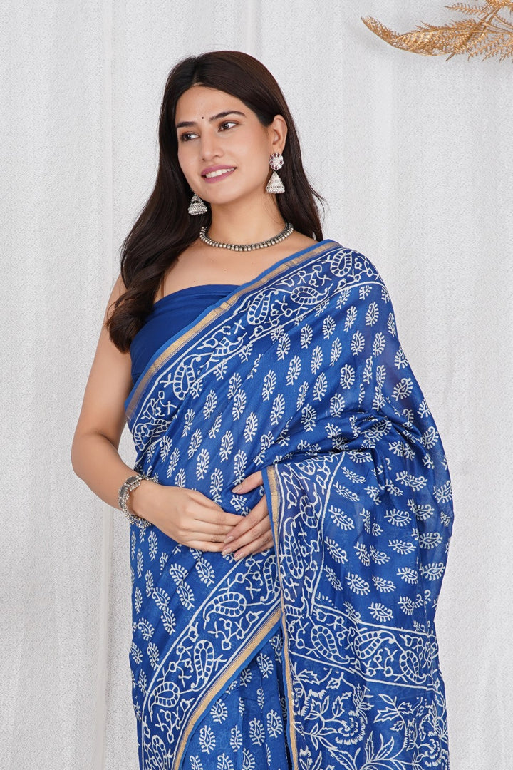 Pure Chanderi Silk Saree with Hand Block Print - Shivanya Handicrafts Women's Traditional Indian Wear