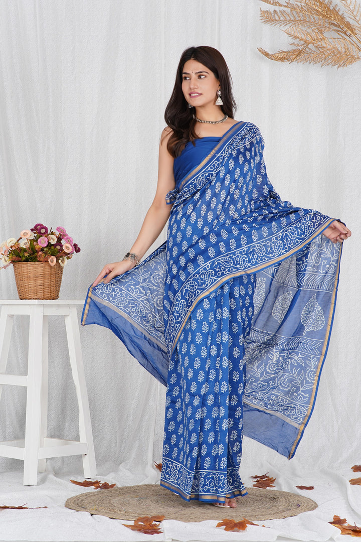 Pure Chanderi Silk Saree with Hand Block Print - Shivanya Handicrafts Women's Traditional Indian Wear