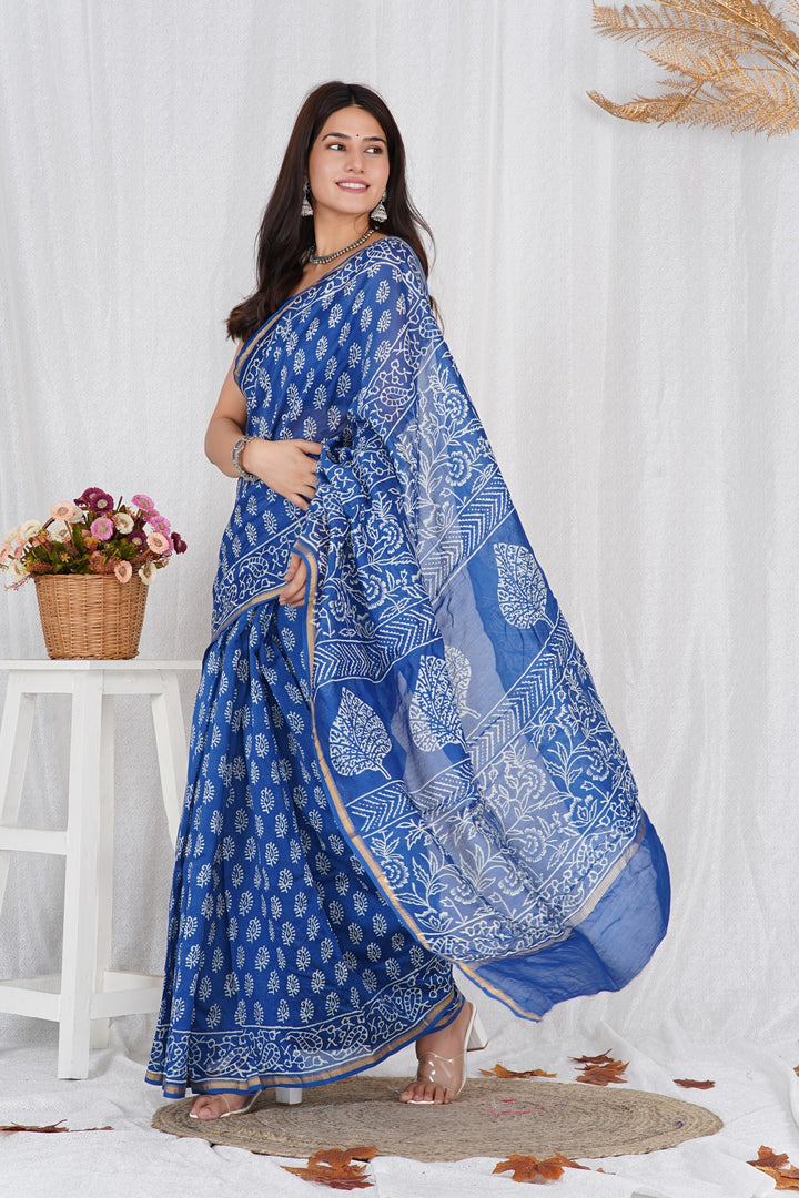 Pure Chanderi Silk Saree with Hand Block Print - Shivanya Handicrafts Women's Traditional Indian Wear