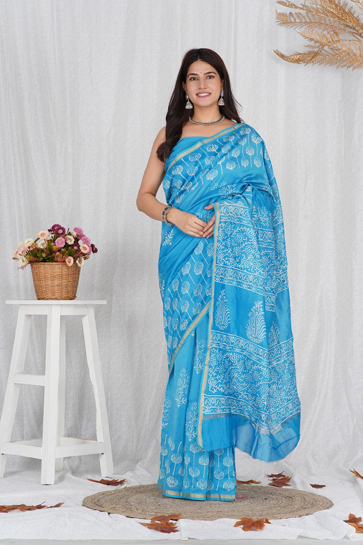 Chanderi Silk Saree with Hand Block Print - Shivanya Handicrafts Women's Traditional Indian Wear