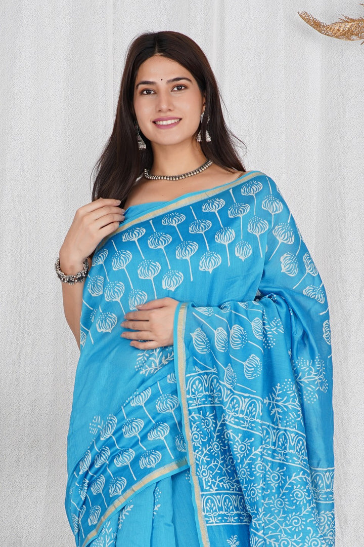 Chanderi Silk Saree with Hand Block Print - Shivanya Handicrafts Women's Traditional Indian Wear