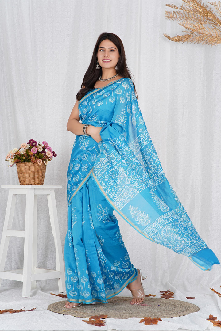 Chanderi Silk Saree with Hand Block Print - Shivanya Handicrafts Women's Traditional Indian Wear